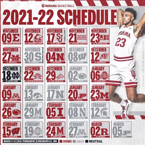  The Indiana University men's basketball program announced their 2021-22 schedule which begins Tuesday, November 9 against Eastern Michigan and will mark the beginning of the coaching tenure of former IU All-American Mike Woodson who begins his first season as head coach. . Printable iu basketball schedule 202223